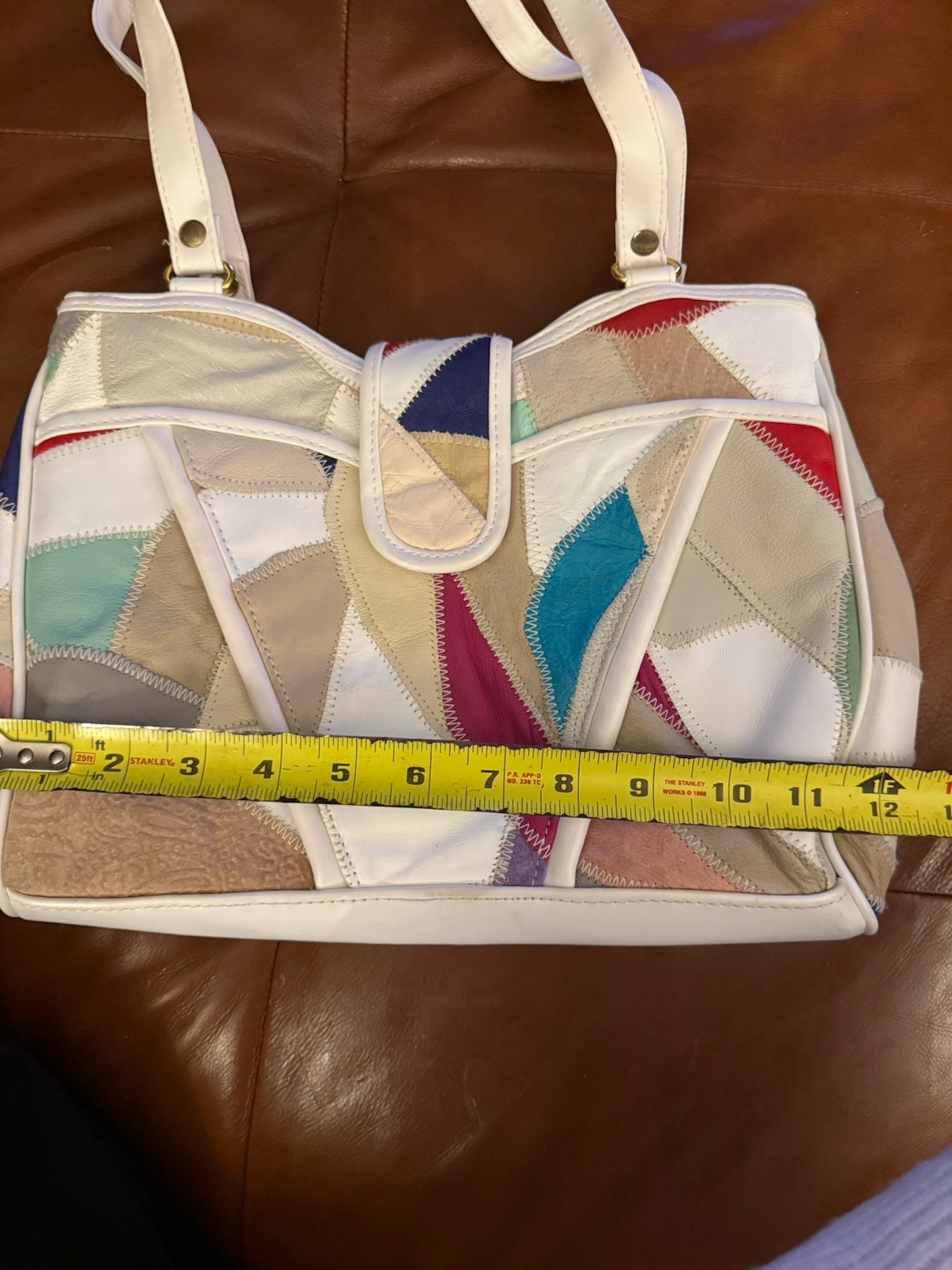 VTG Rainbow Genuine Leather Patchwork Shoulder Bag Purse 80s/90s Colorful Y2K