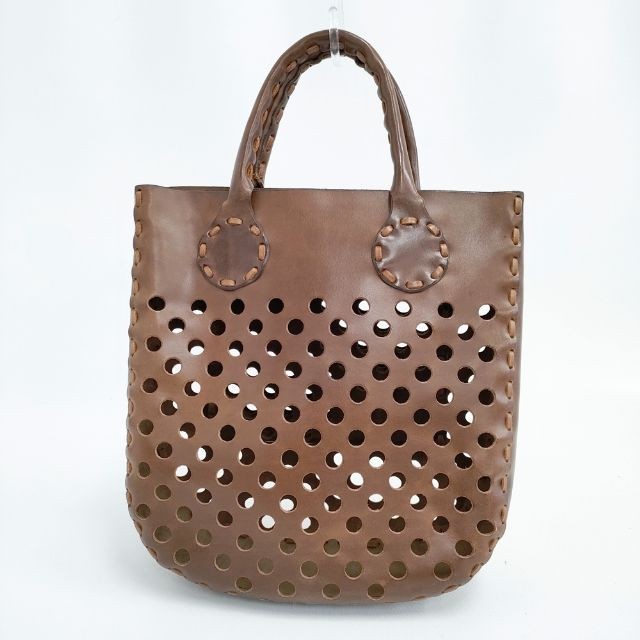 HENRY CUIR Leather Punching Tote Bag Brown 6-0201G∞