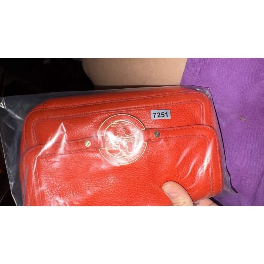 Tory Burch Amanda Mini Crossbody Bag Pebbled Leather Orange With COA
