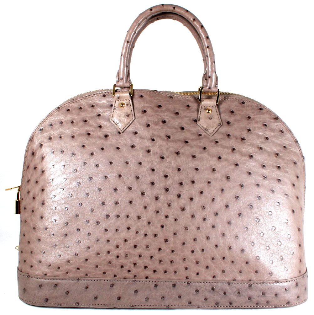 LOUIS VUITTON Taupe Ostrich Skin Large ALMA MM Dome Satchel Bag