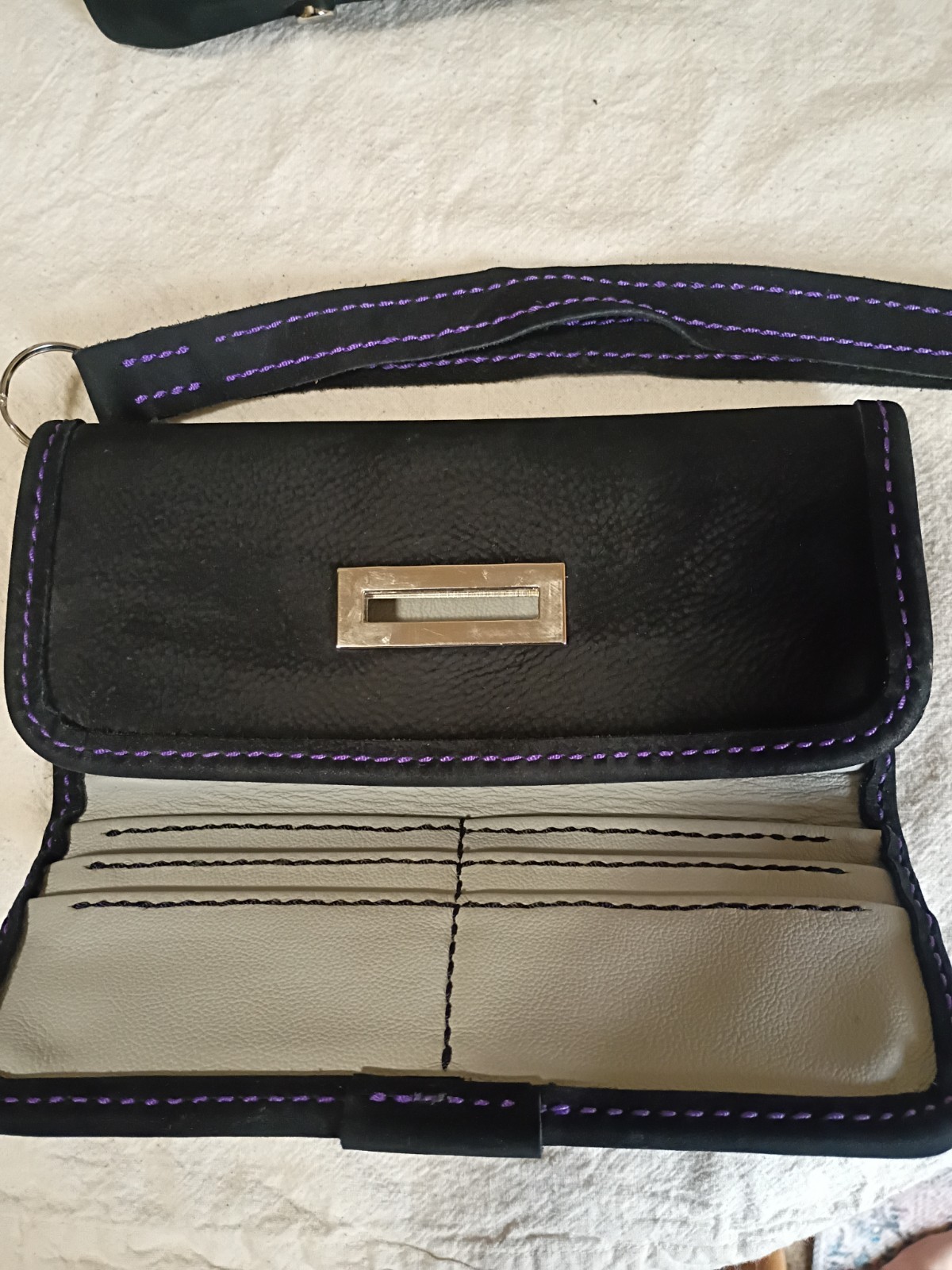 Hand Stitched Black & Purple Sugar Skull Leather Purse w/ Wallet B21