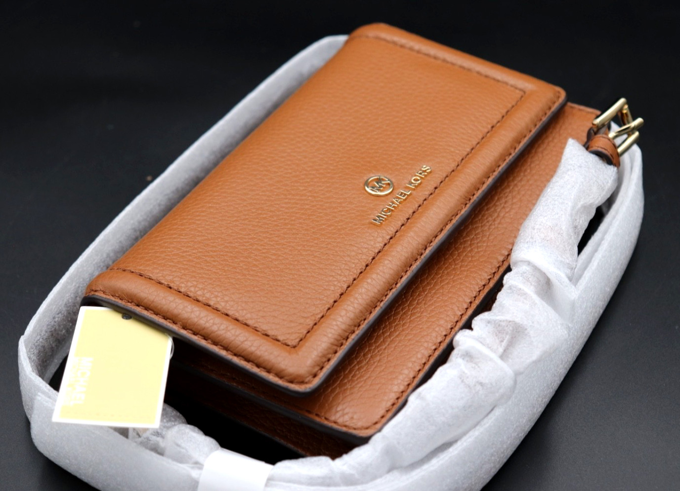 MICHAEL KORS women’s Mini phone Crossbody Luggage/Gold — NWT