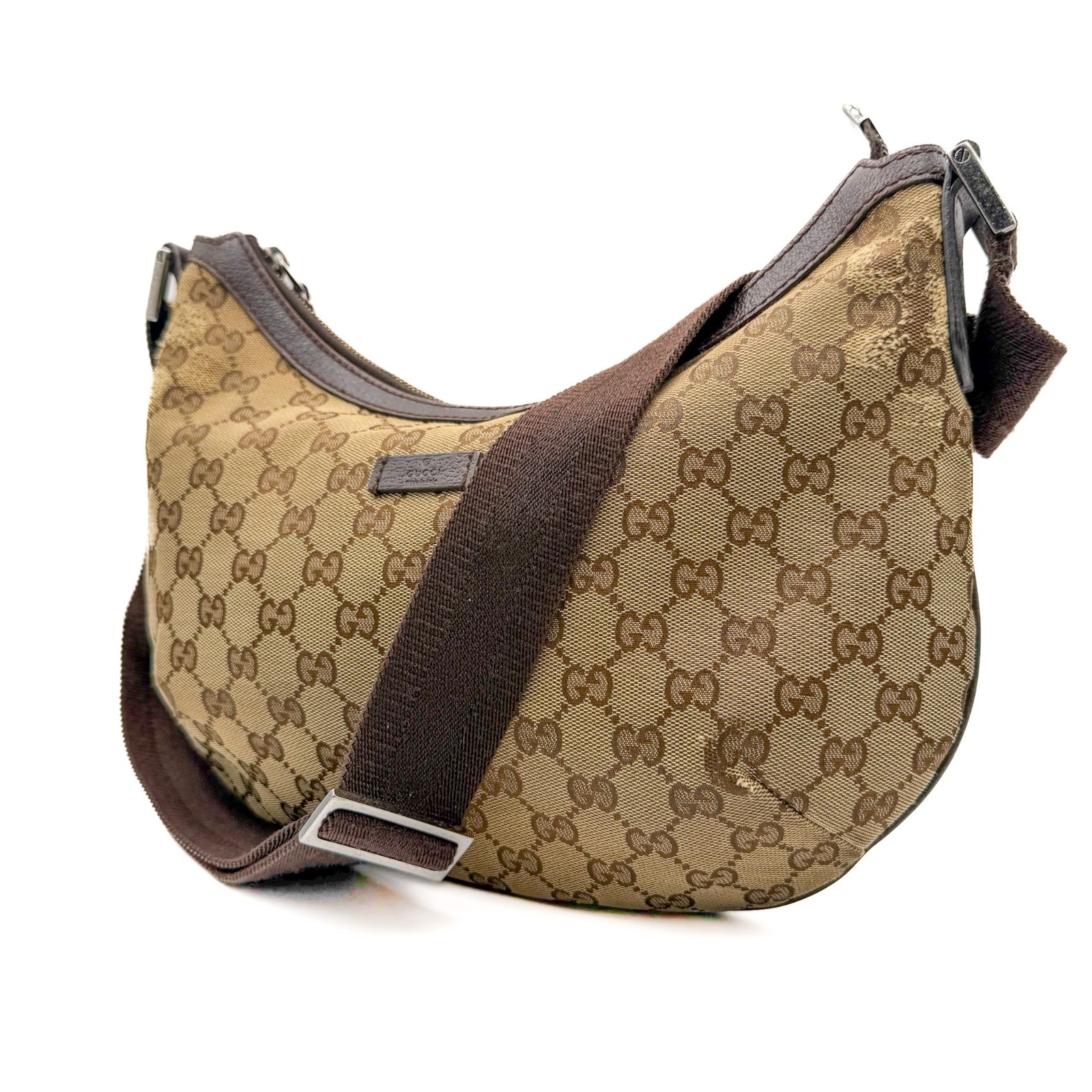 Gucci Canvas Leather GG Crossbody Shoulder Bag Brown 181092 Authentic