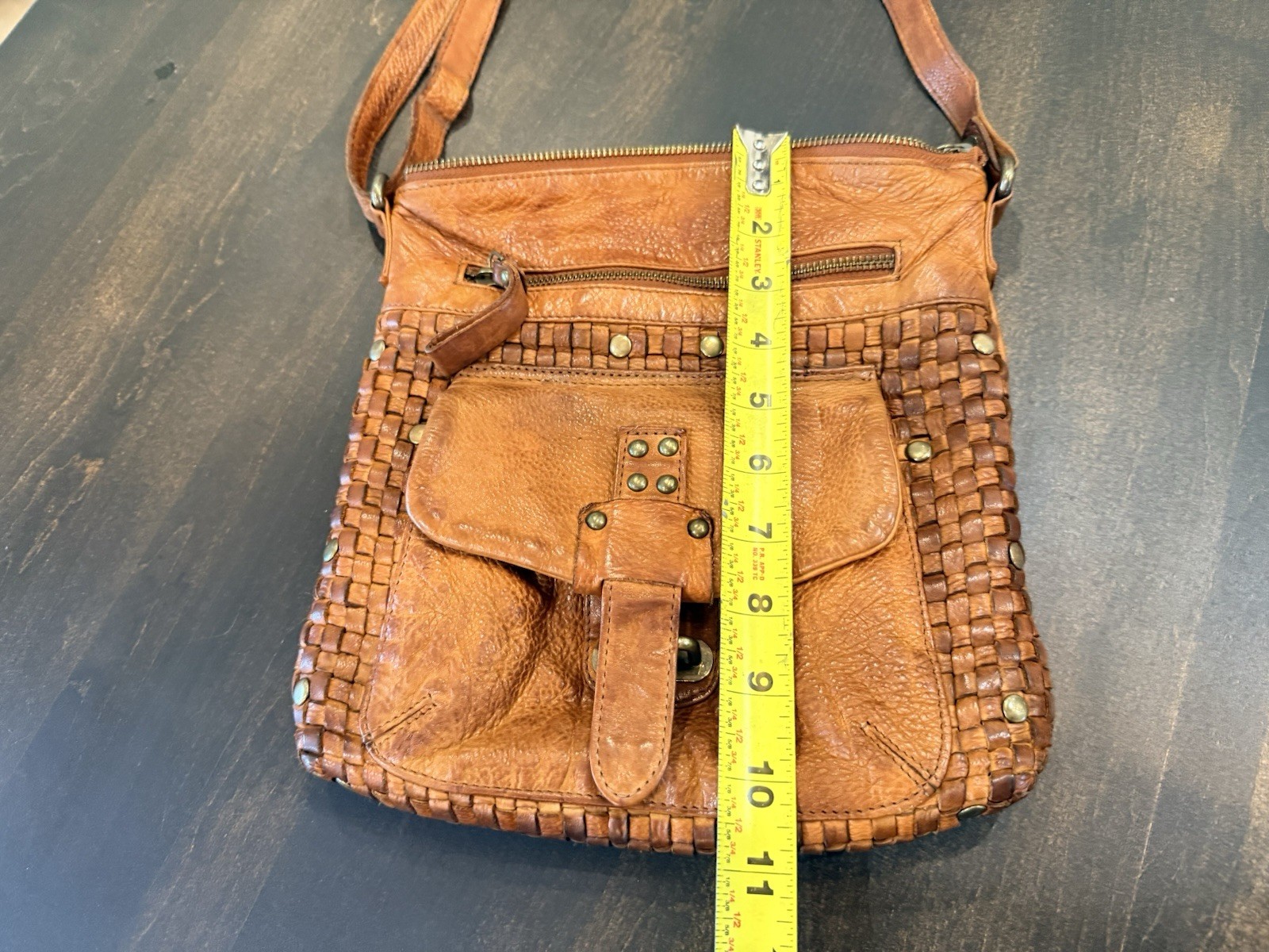 Oak Leathers Crossbody Messenger Shoulder bag Cognac Weave Handmade India