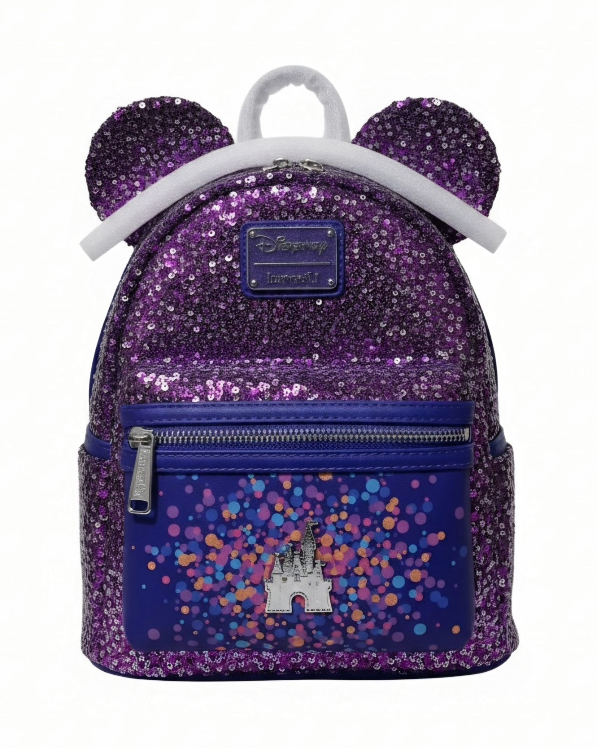 NWT LOUNGEFLY DISNEYLAND PARIS 30TH ANNIVERSARY PURPLE SEQUINS MINI BACKPACK