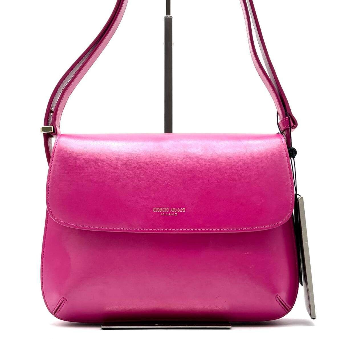 Giorgio Armani La Prima Shoulder Crossbody Bag w/Mirror Charm Leather Pink USED