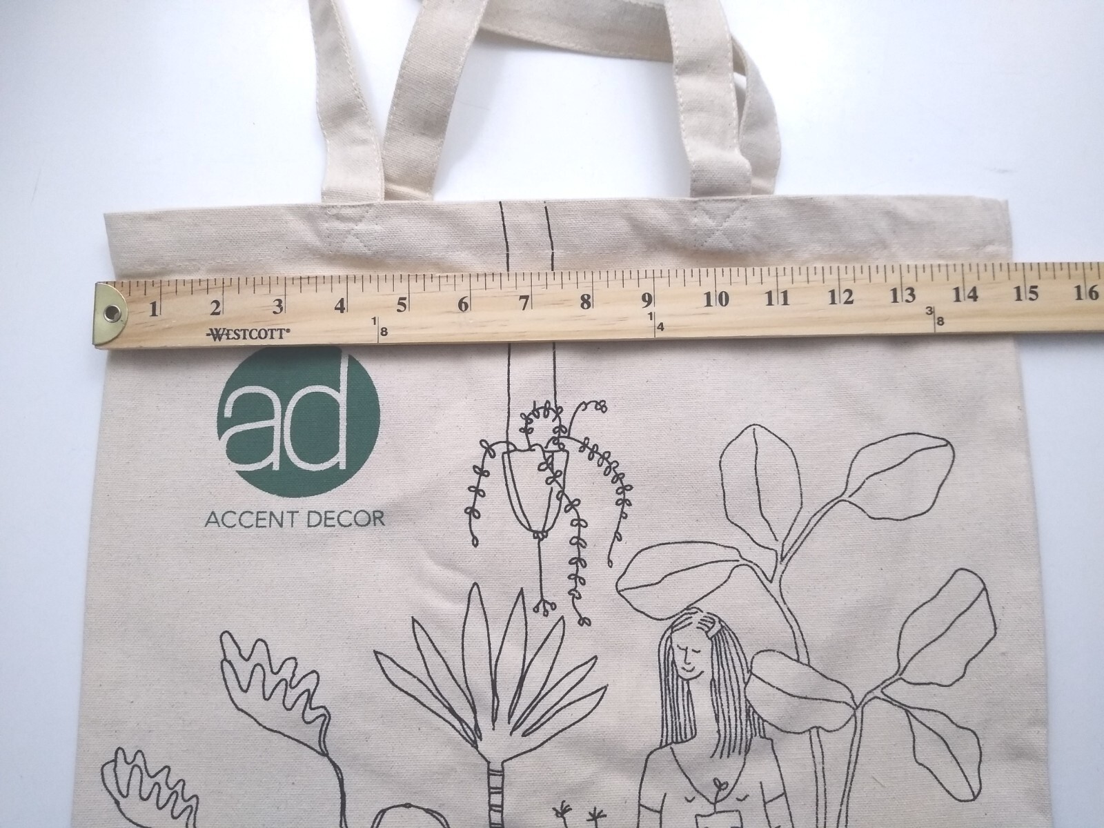 Accent Decor Shopping Bag Tote Beige Canvas Happy Indoor Gardner Theme