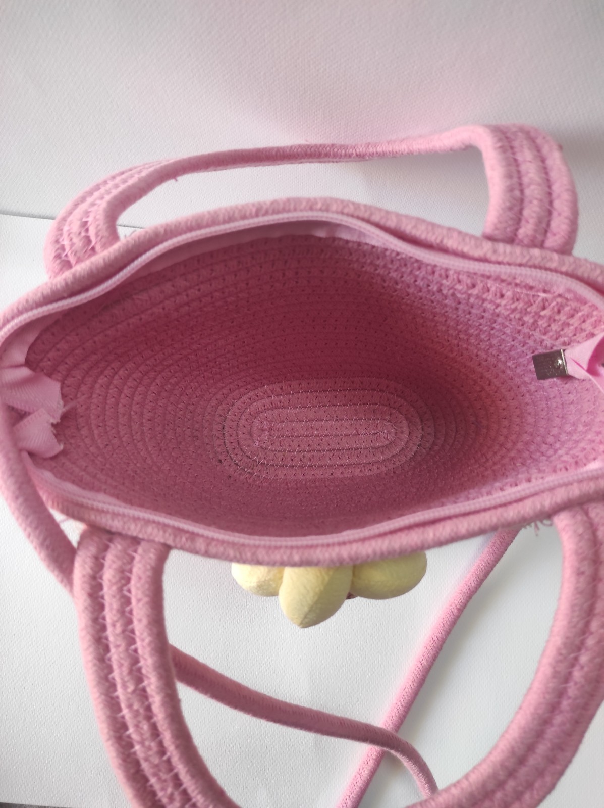 Handmade Pink Woven Cotton Rope Tote Bag Floral Lace Purse for Women Girls