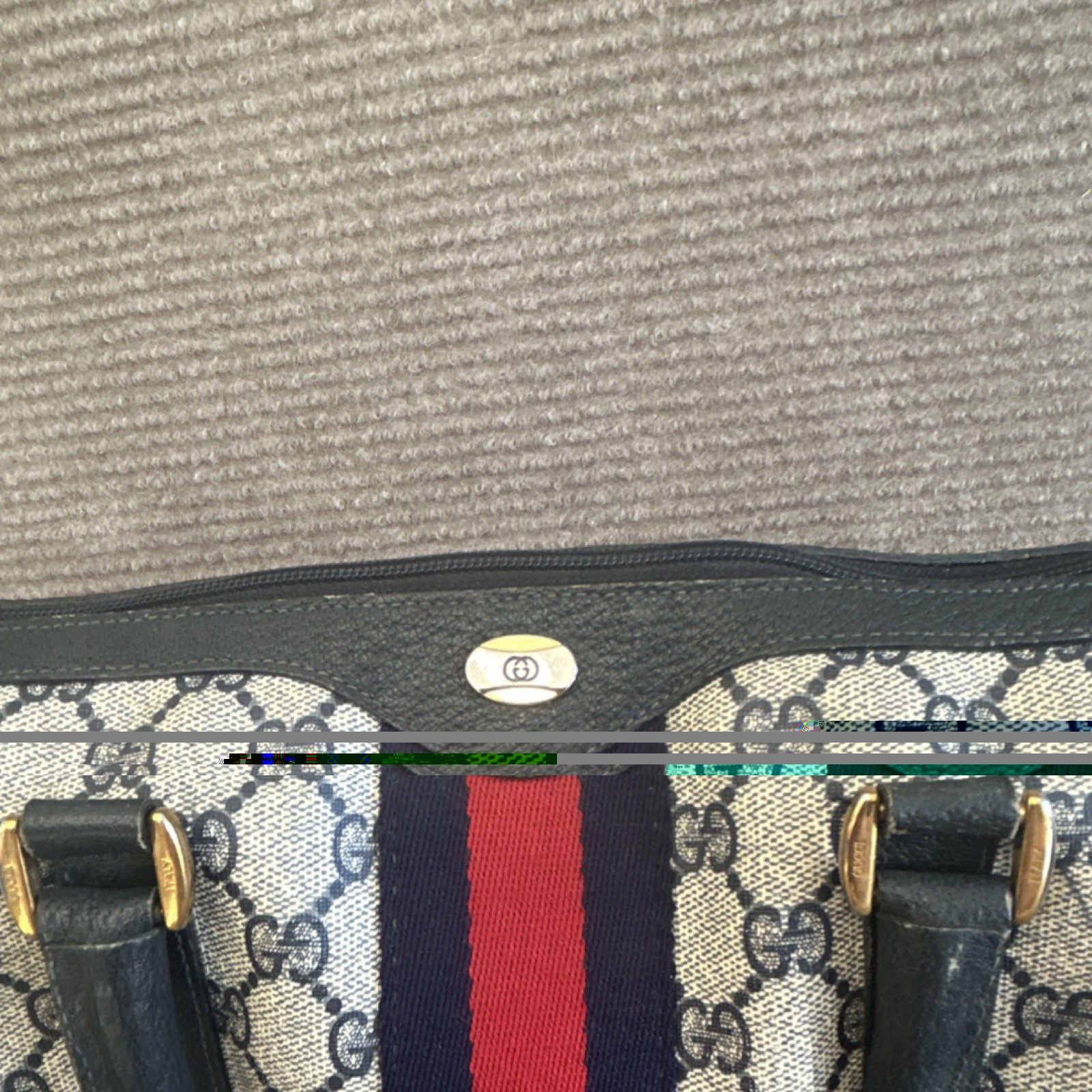 Gucci GG Pattern Web Stripe Top Handle Satchel Handbag, Zip Closure