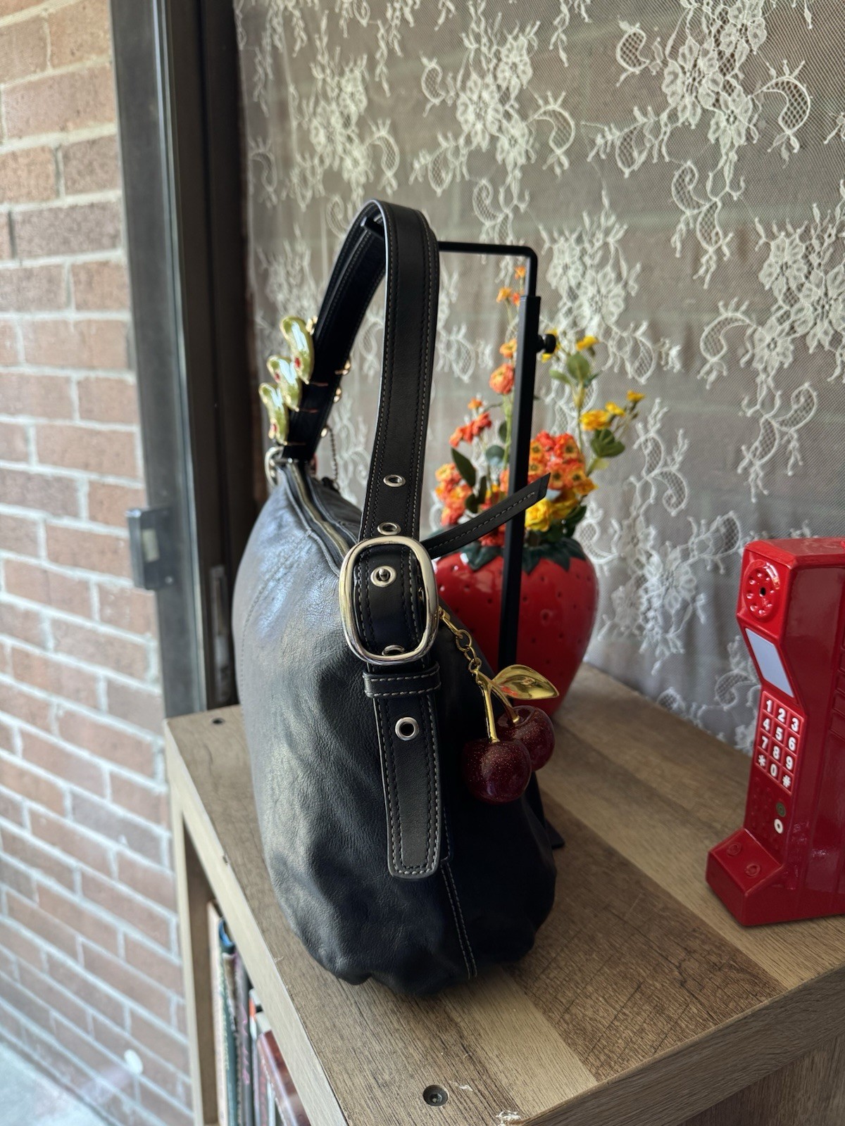 Coach Black Crescent Hobo Shoulder Bag Medium Coach Charm Silver Hardware Y2K