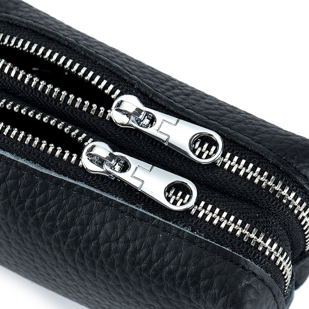 Genuine Leather Car Key Case Wallet Unisex Double Zipper Keychain Coin Purse Bag