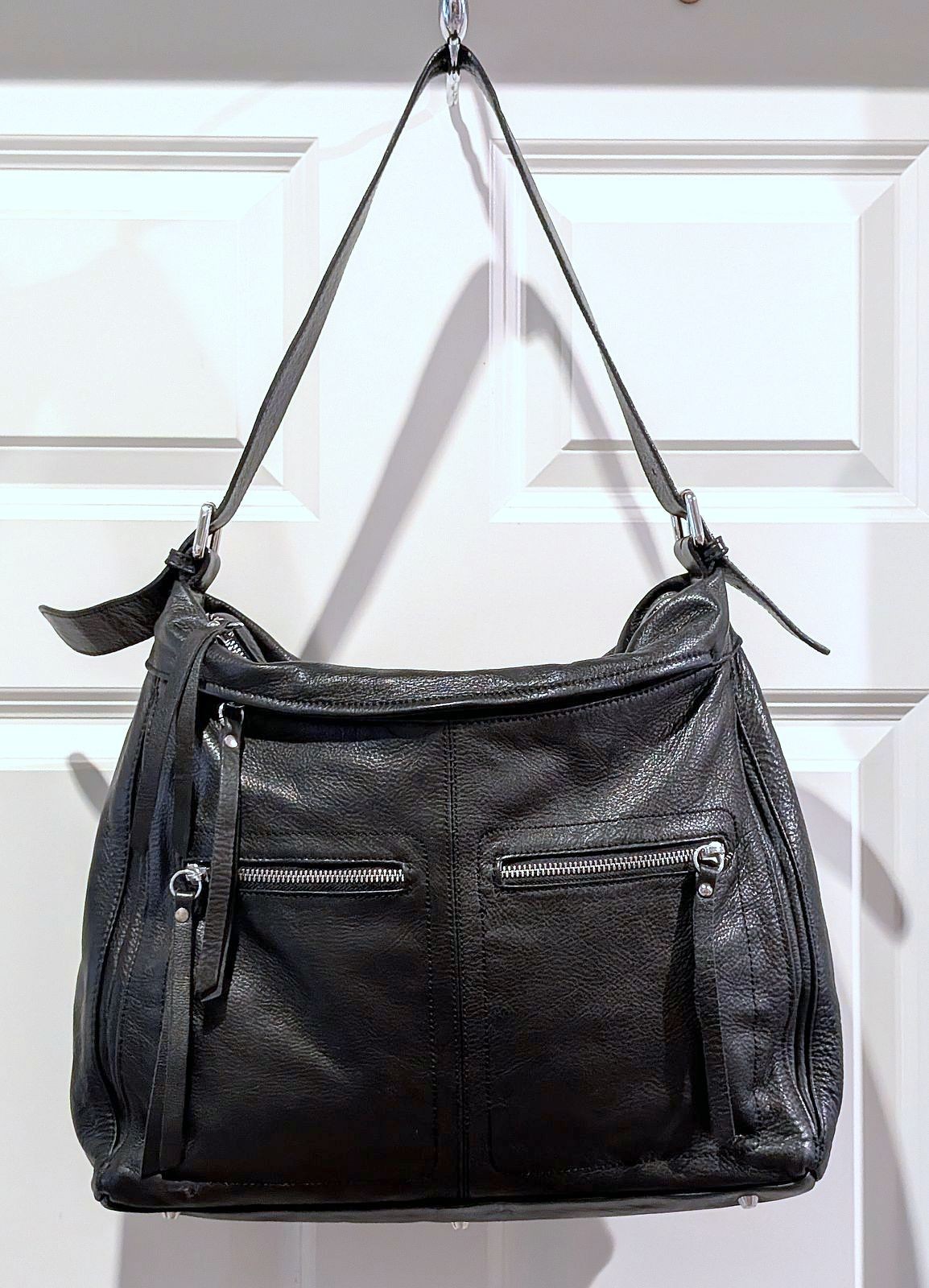 EUC VALENTINA ITALY SUPPLE PEBBLED LEATHER HOBO BLACK HANDBAG PURSE TOTE