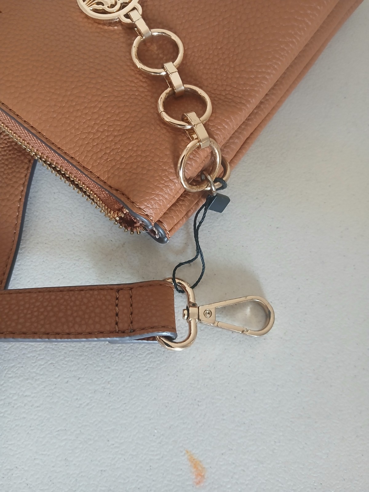 Nanette Lepore Women’s Brown Crossbody Bag, Zip, Gold Chain, Detachable Strap