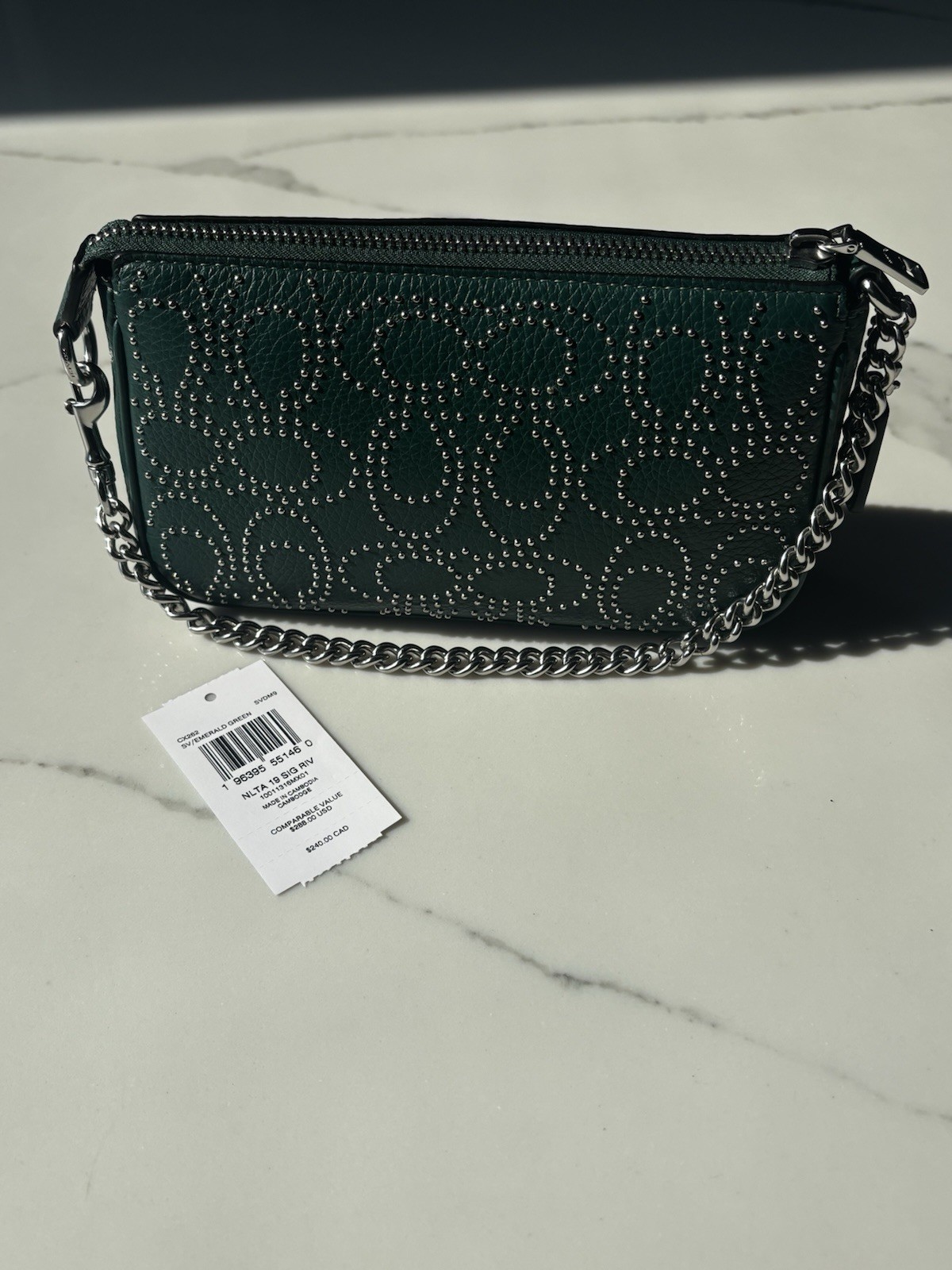 NWT Coach Nolita 19 — Emerald Green Signature Rivet Studded