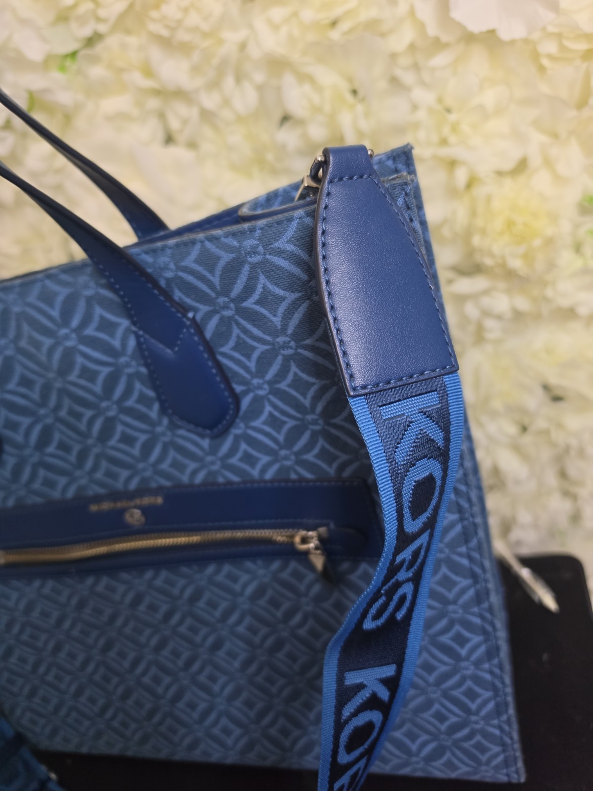 Blue Michael Kors Kempner Large Logo Jacquard Tote Bag Pre-owned