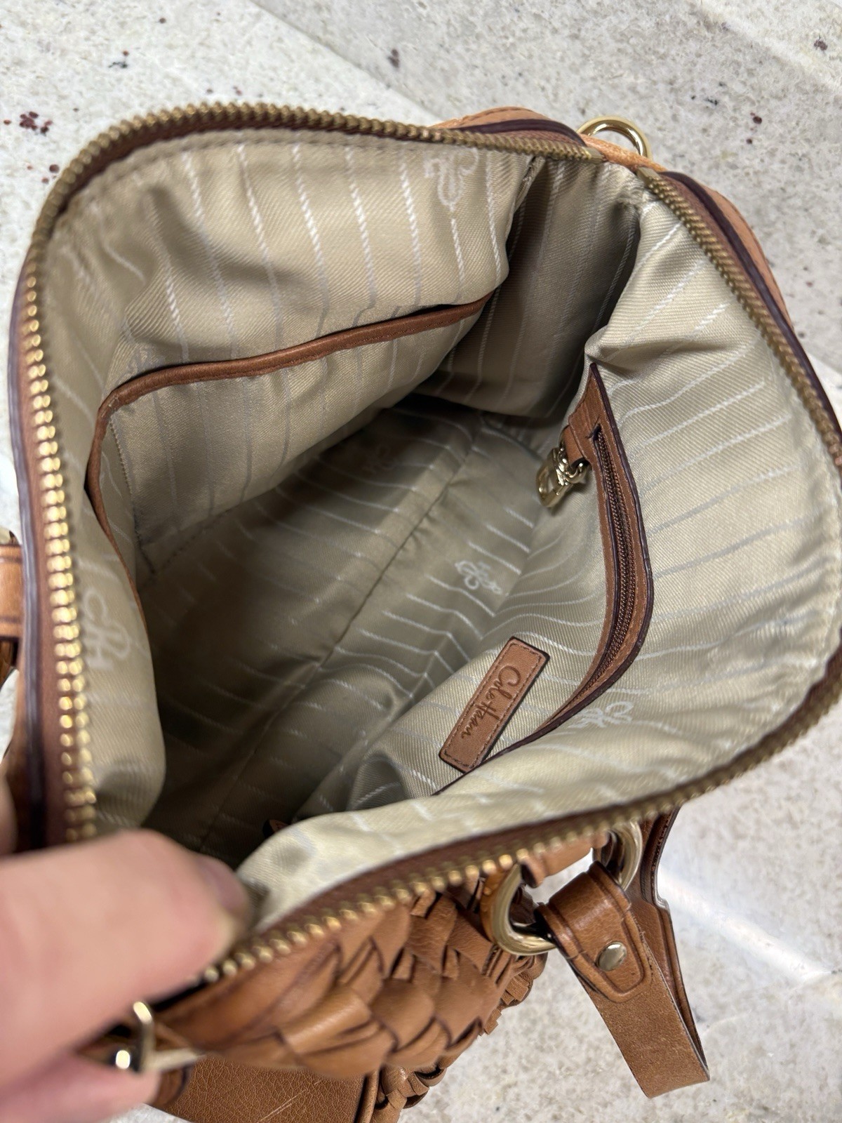 Fabulous Cole Haan chestnut leather basket weave hobo bag/purse