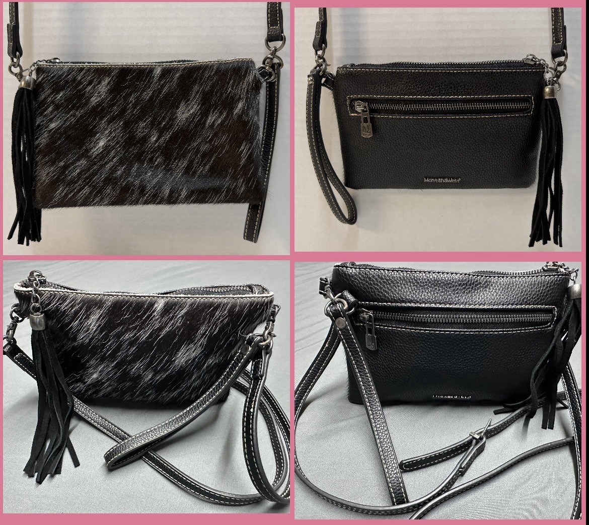 Montana West Hair-On Cowhide Leather Fringe Crossbody Purse Bag Wristlet EUC