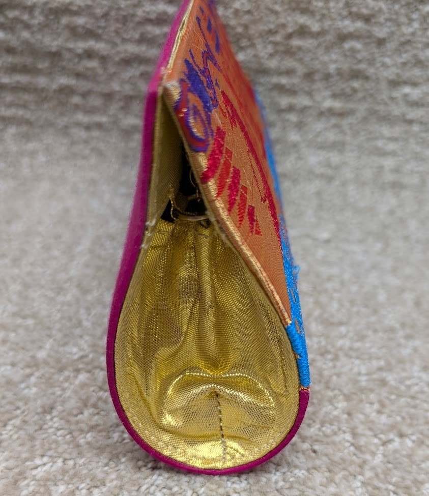 Paithani Rane Clutch Bag Pure Silk Fabric Snap Closure Intricate Detail No Chain