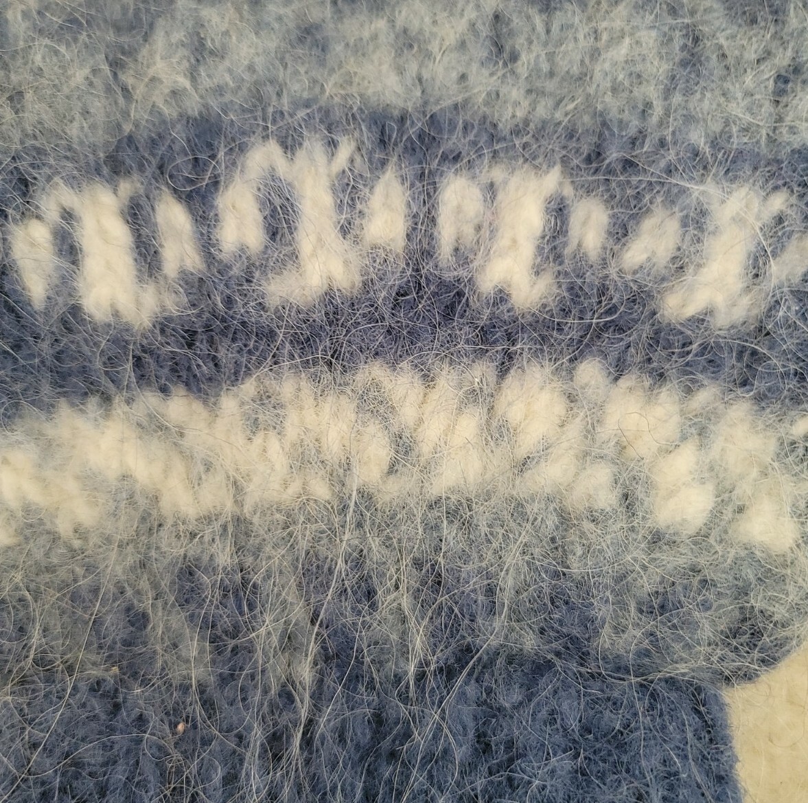 Artisan Hand Knit Wool Handbag Blue/Cream Fairaisle Wool Nordic 14″x8″ Unique☆~