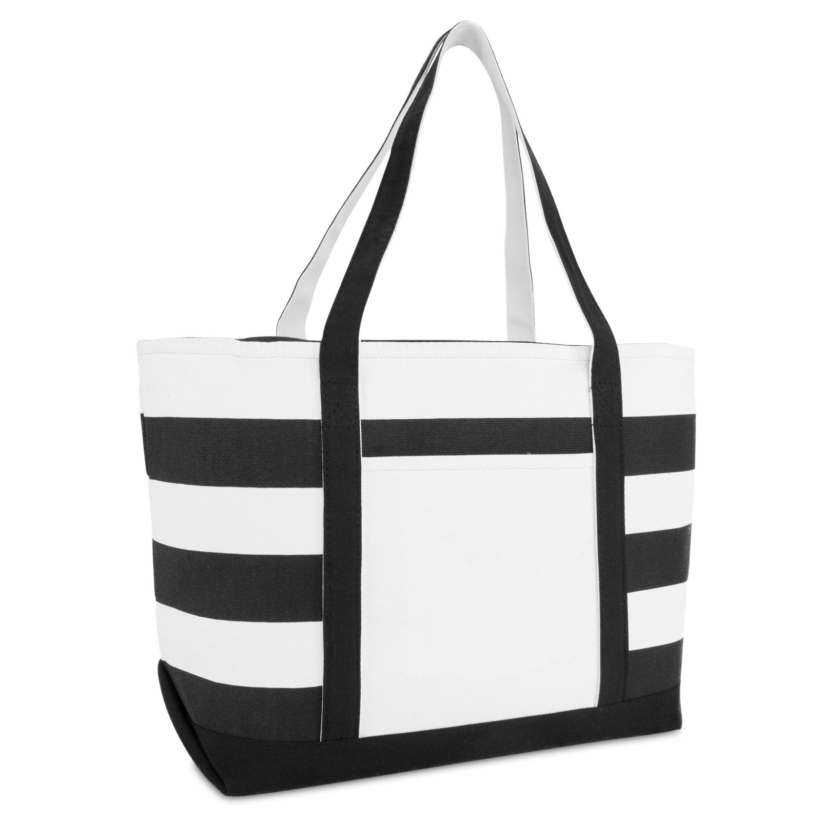 Striped Boat Bag Premium Cotton Canvas Tote in Black