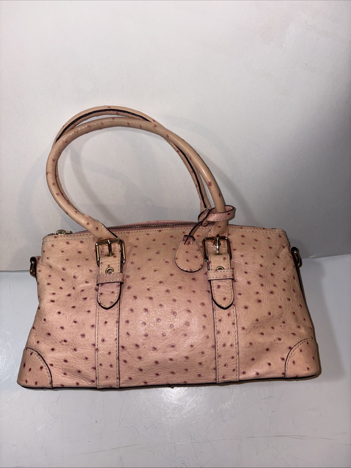 Vintage Dooney and Bourke Ostrich Shoulder Bag Pink 8x15in