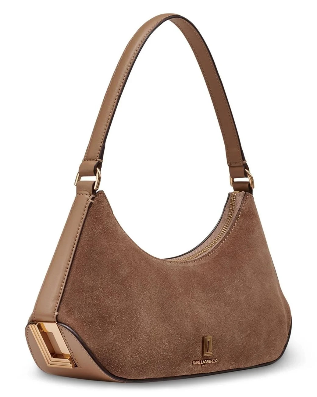 $228. Karl Lagerfeld Paris Arielle Suede Leather Shoulder Bag Vicuna Gold