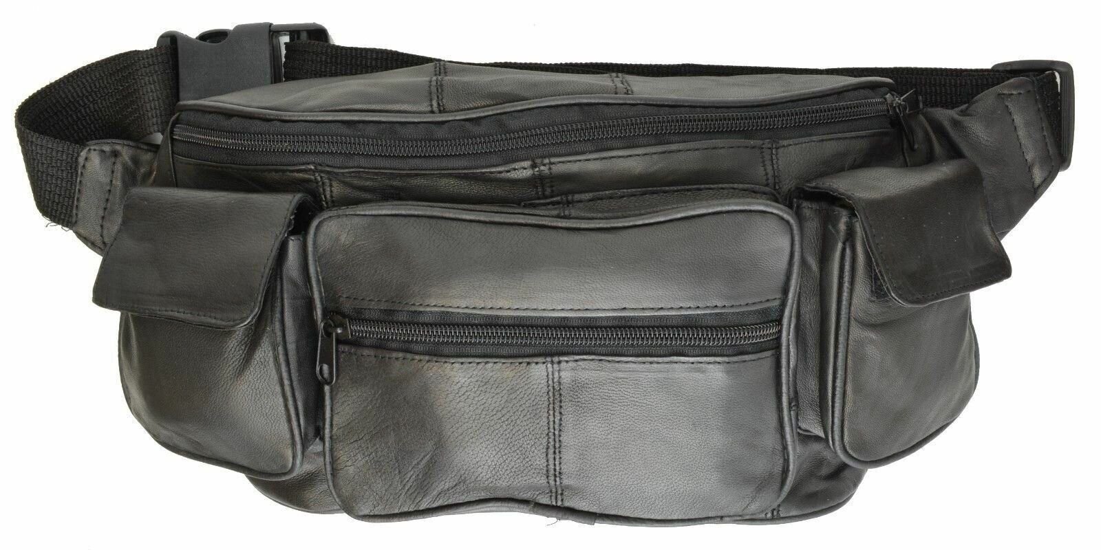 Leather Fanny Pack Belt Waist Pouch Hip Travel Purse Large Mens Womens Black