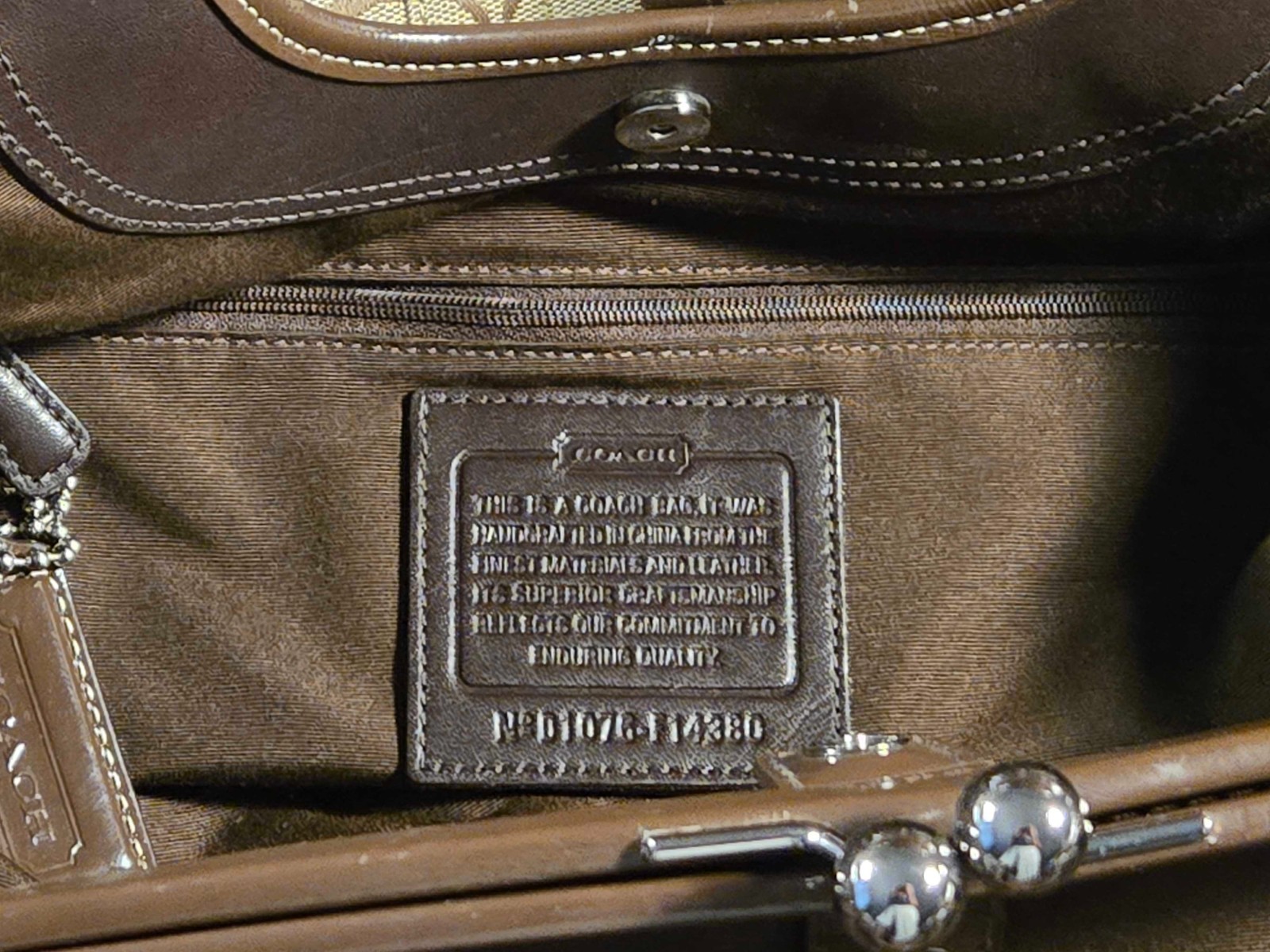 VTG Coach Signature Jacquard Hobo Bag Y2K Ergo Kiss Lock Leather Handles F14380