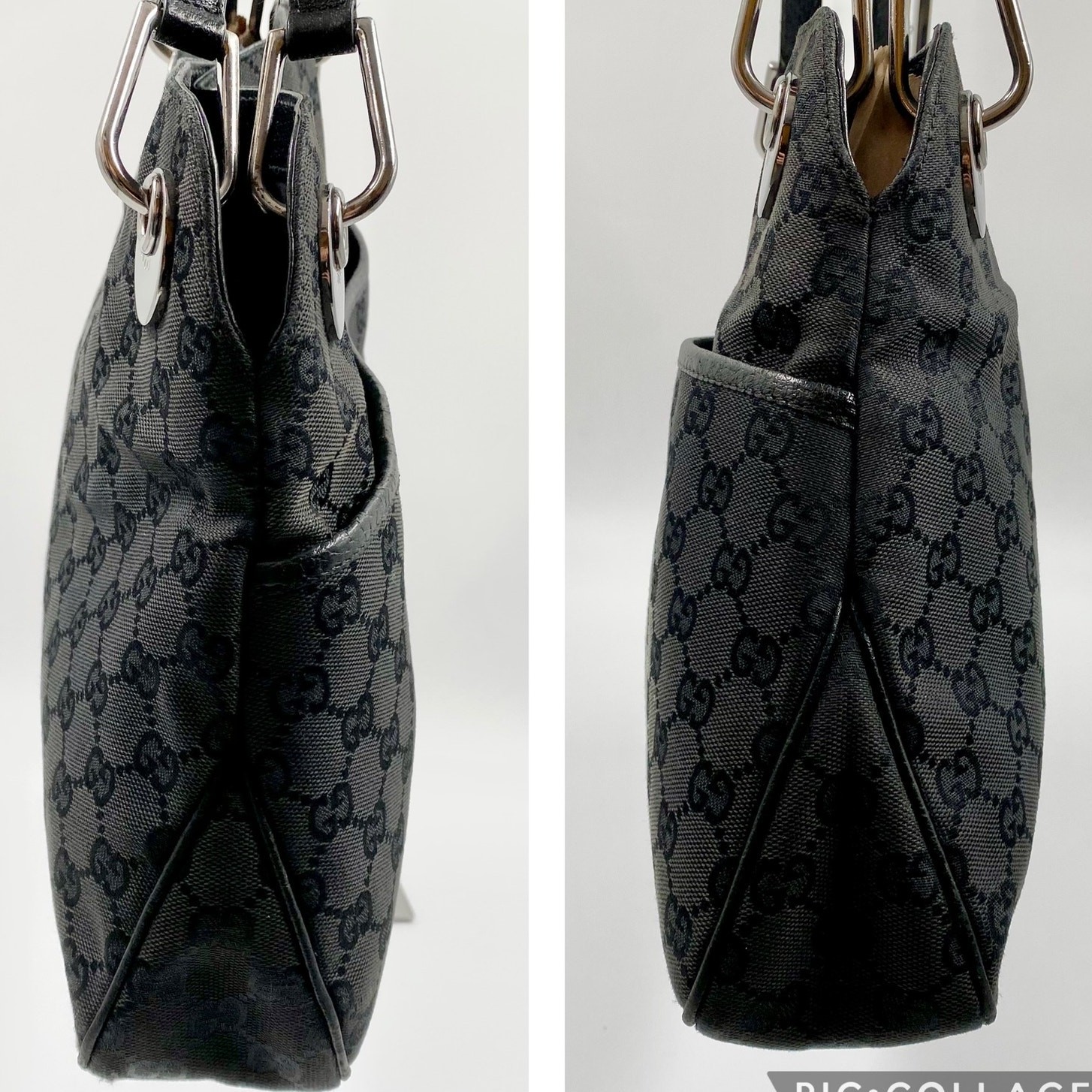 Gucci GG Monogram Eclipse Tote Bag Cloth Canvas Leather Trim Black Y2K Purse