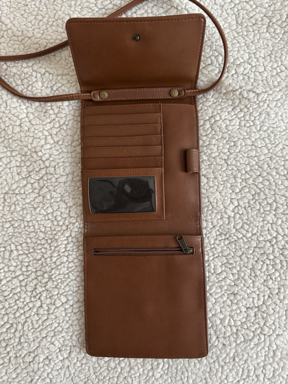 Esprit Navy/Brown Pebbled Crossbody Wallet Bag w/ Strap, Card Slots, ID, Zip