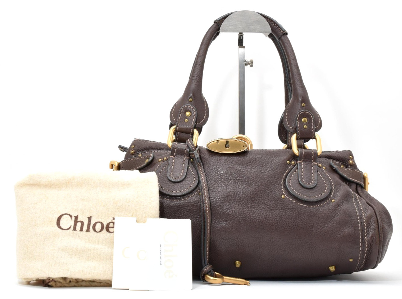 Chloe [Rank A] Paddington Hand Bag Purse Shoulder Dark Brown Leather Gold Auth