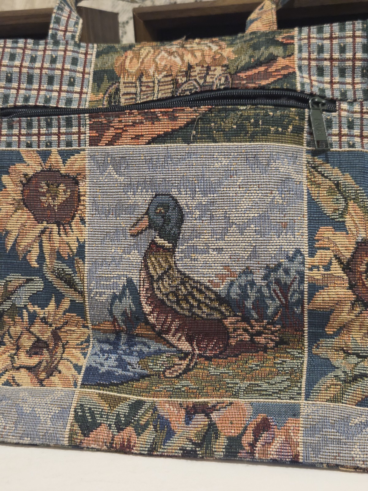 Jade Tapestry Tote & Change Mallard Duck Sunflowers Farm Cottagecore Accessory
