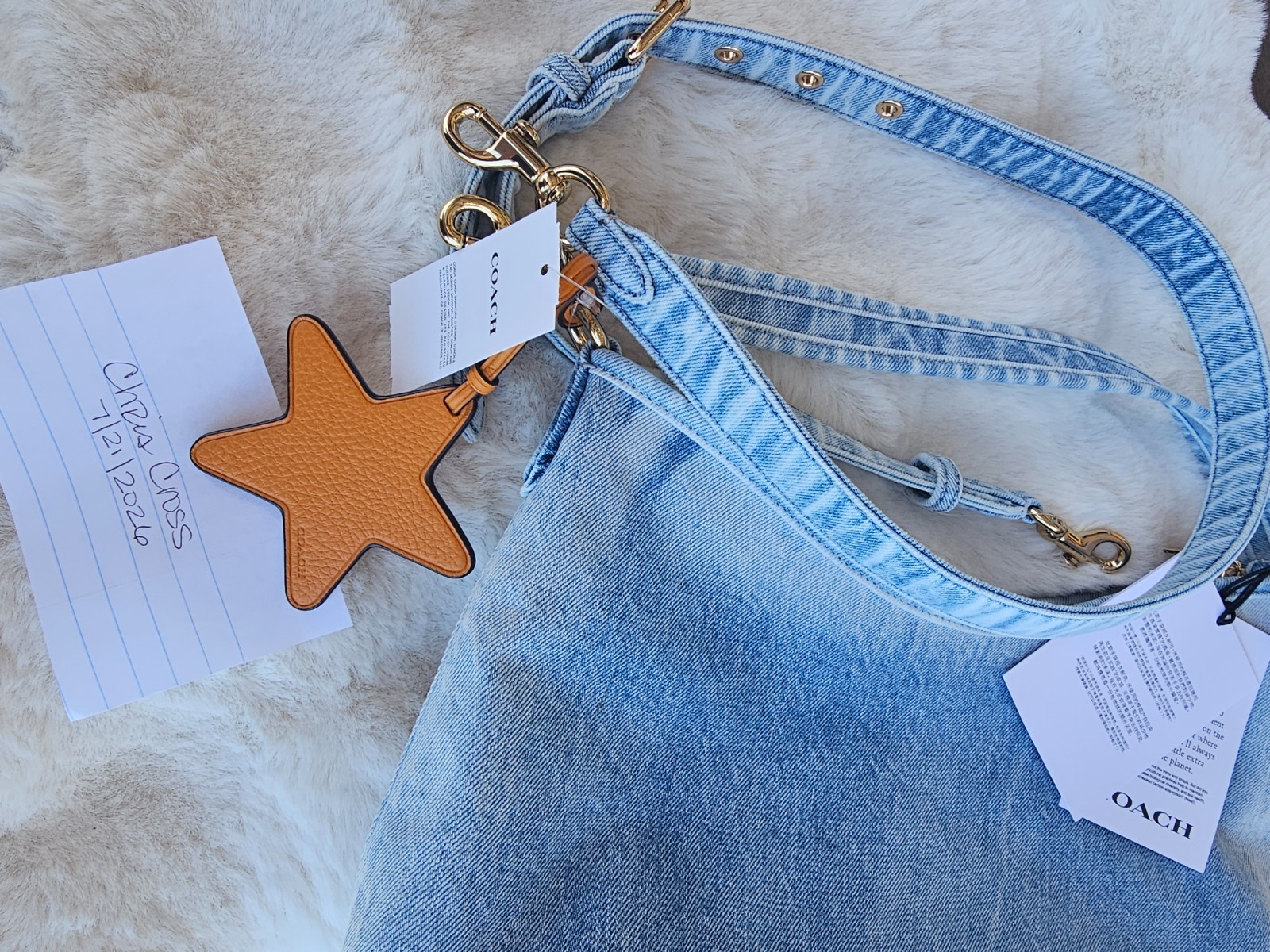 NWT Coach Laurel Shoulder Bag In Loved Denim With Charms CEF26