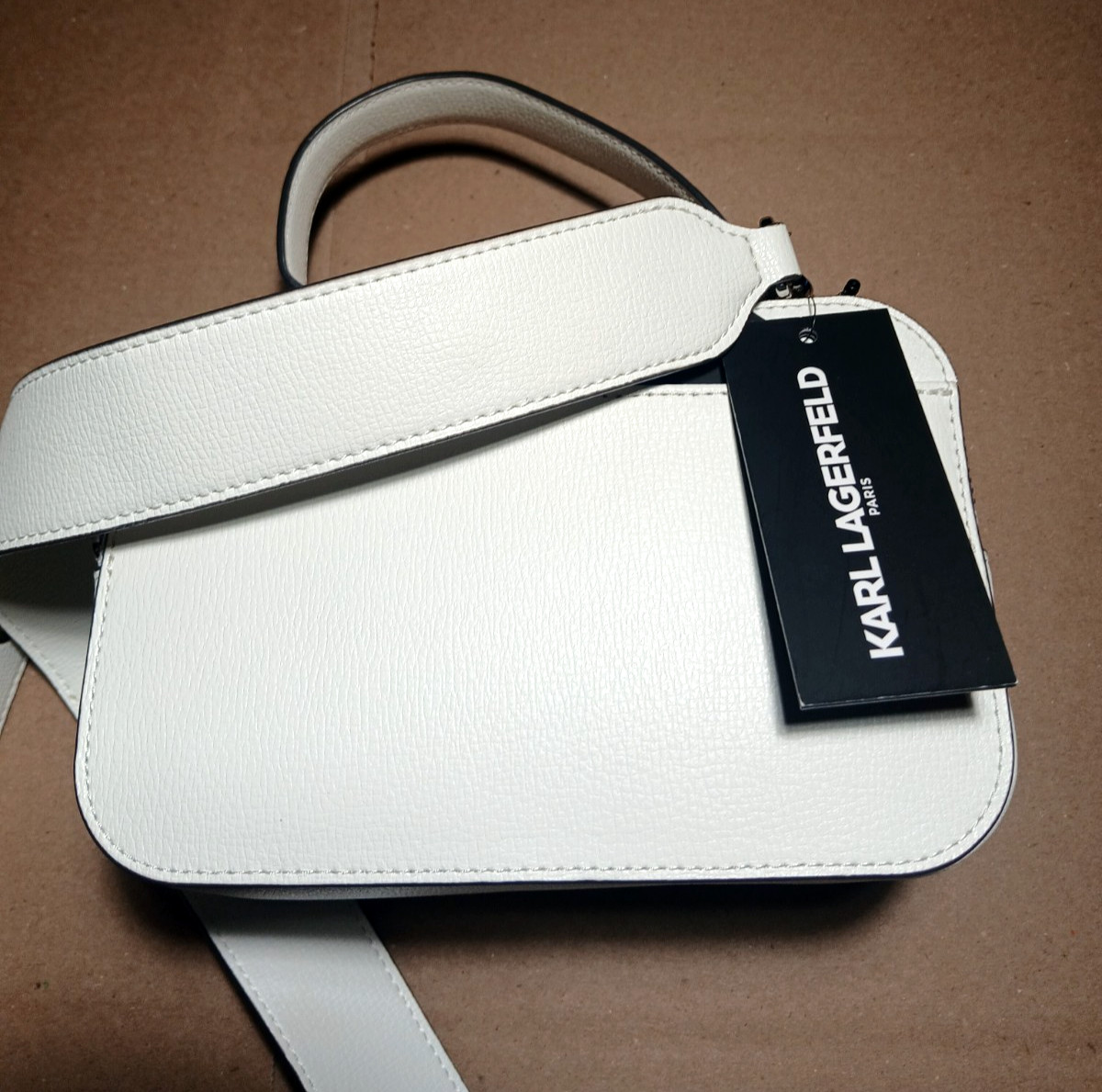 Karl Lagerfeld White Crossbody Bag w/ Gold Accents $228 Leather New Tag L5GDK7B1