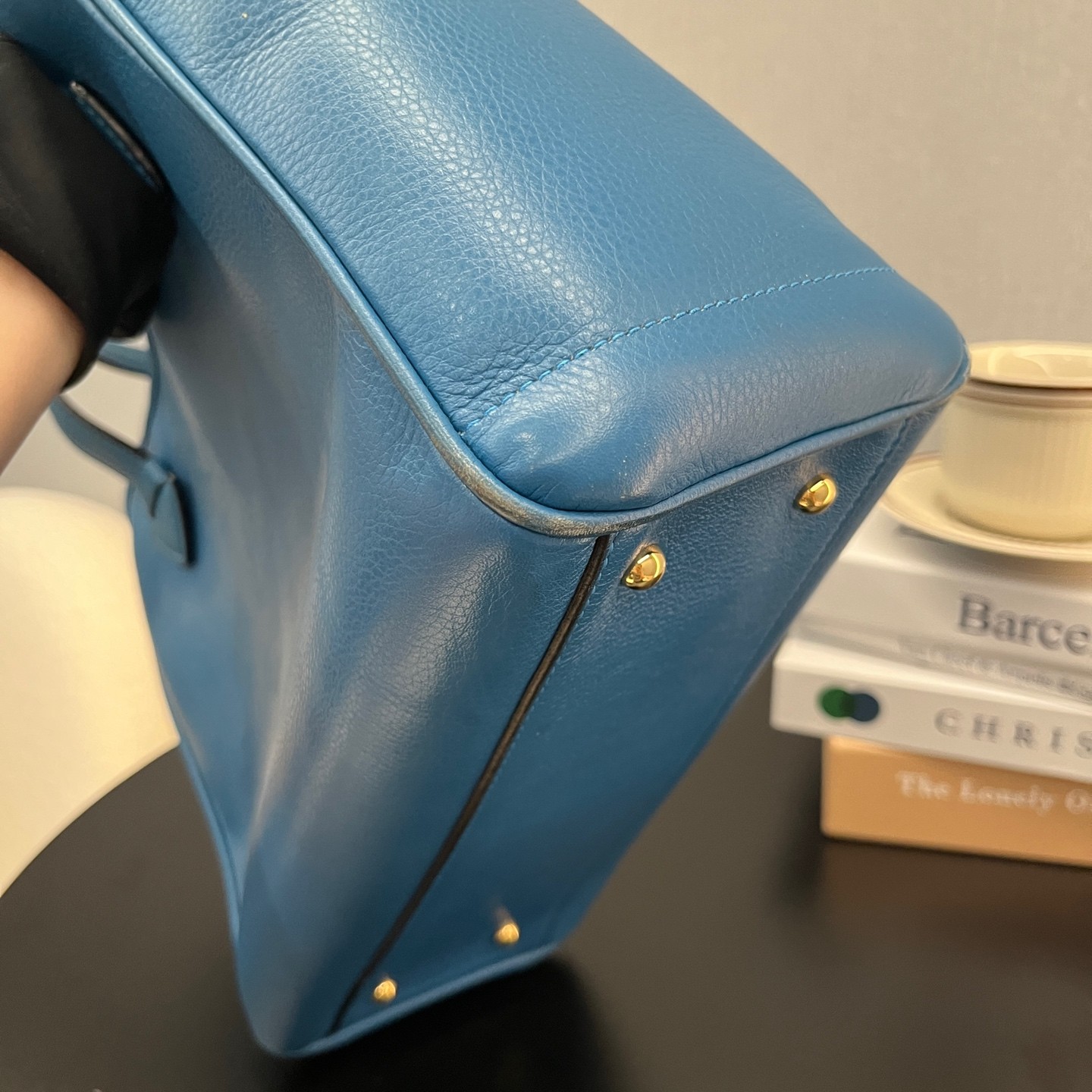 LOEWE Classic Tote Normal Blue Cowhide Leather Hand & Shoulder Bag US Ship