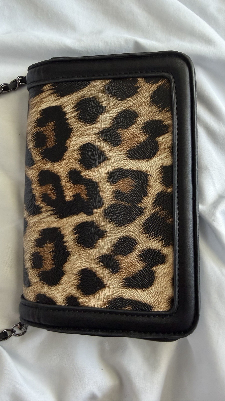 Badgley Mischka Leopard Animal Print Small Crossbody Bag Chain Strap Pockets