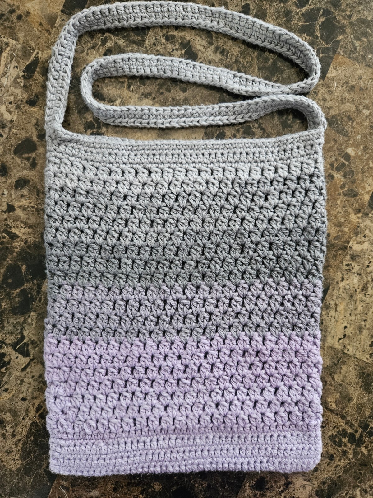 Handmade, Unique Crochet Bag – purple and gray, washable 100% cotton yarn