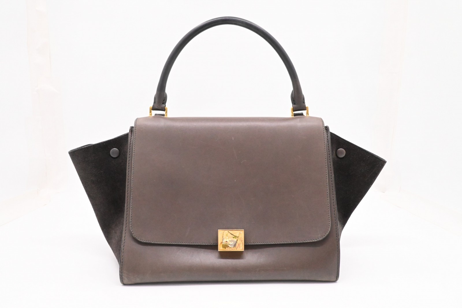 Authentic Celine Trapeze Handbag, Bicolor Leather Suede