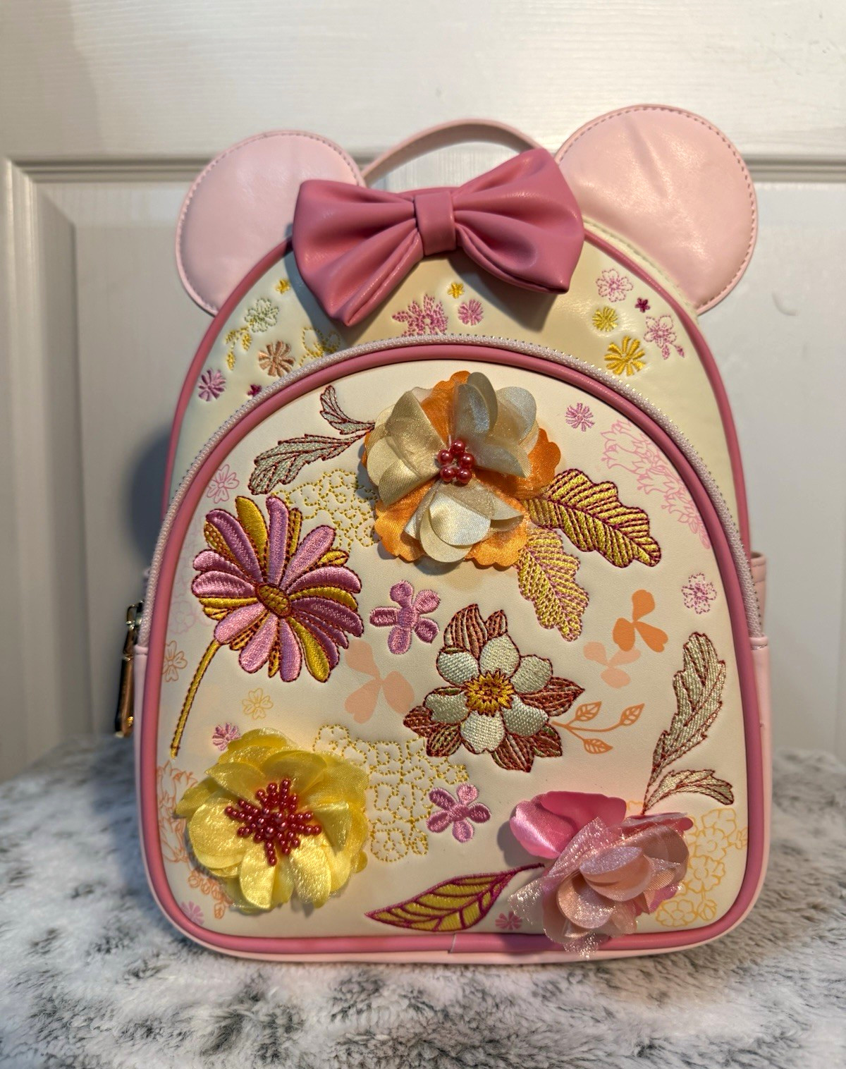 Her Universe Disney Minnie Mouse Mini Backpack Pink with Floral Changeable Ears