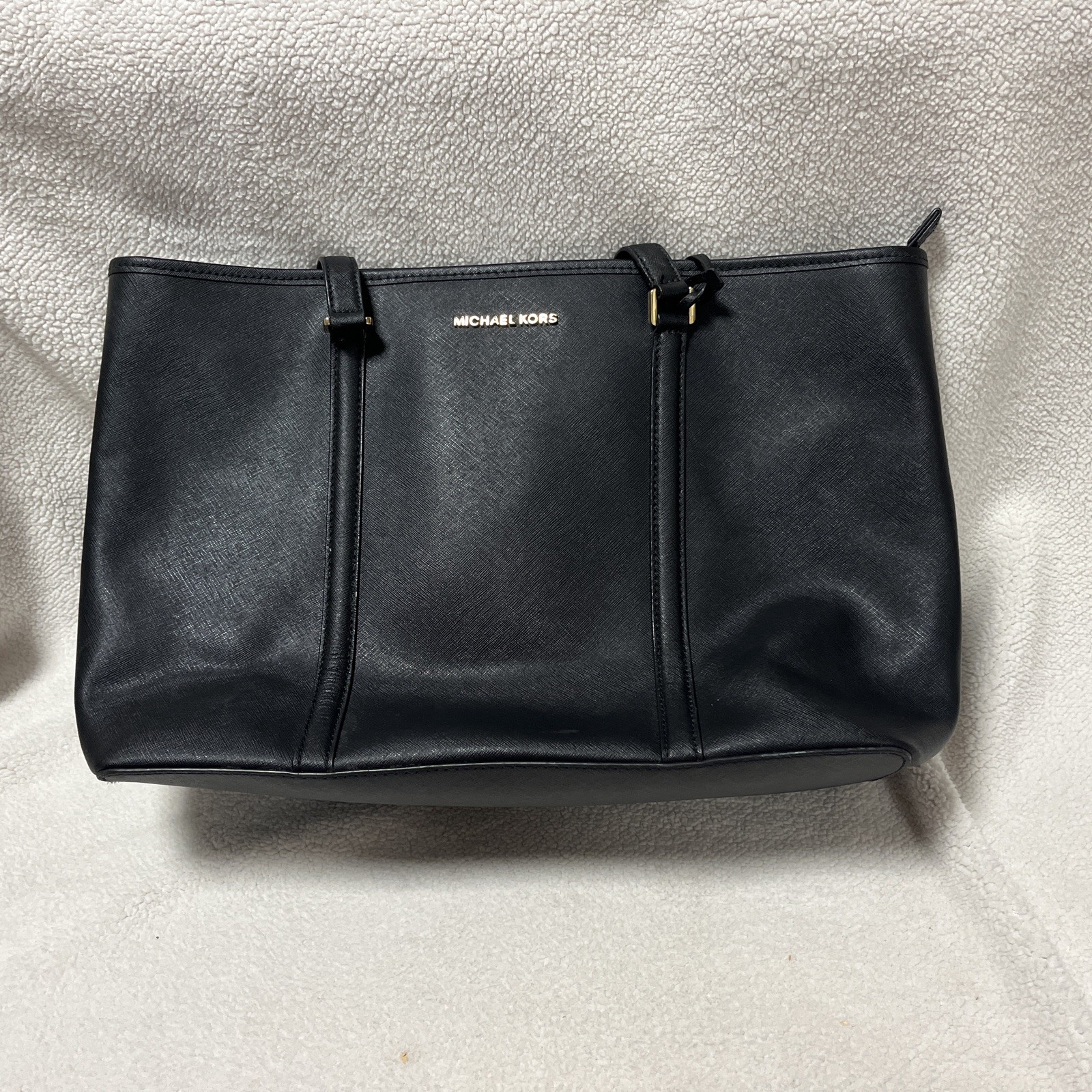 Michael Kors Medium Jet Set Travel Saffiano Leather Tote Bag Black