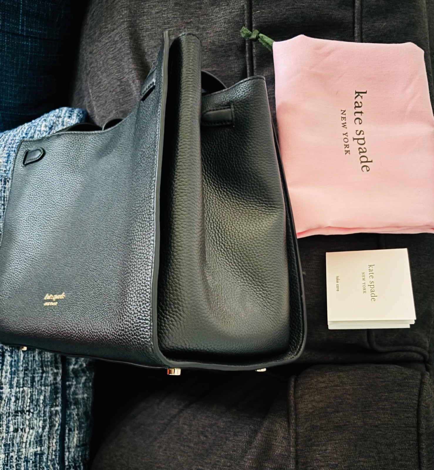 KATE SPADE Large Black Pebble Leather Satchel Tote Purse Shoulder Bag Classic