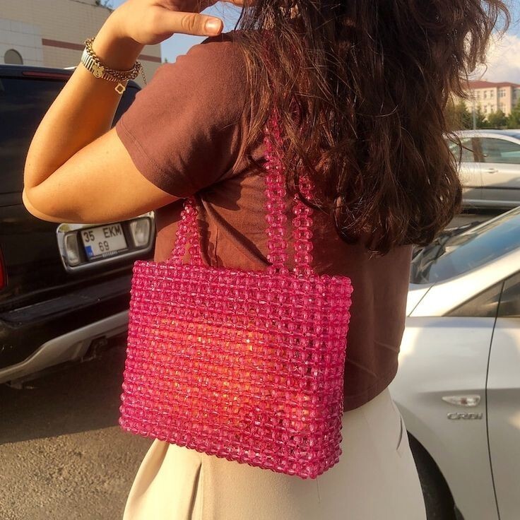 Bag Tote Beaded Handbag Crystal Handmade Shoulder Purse Clutch Beads Women 100%