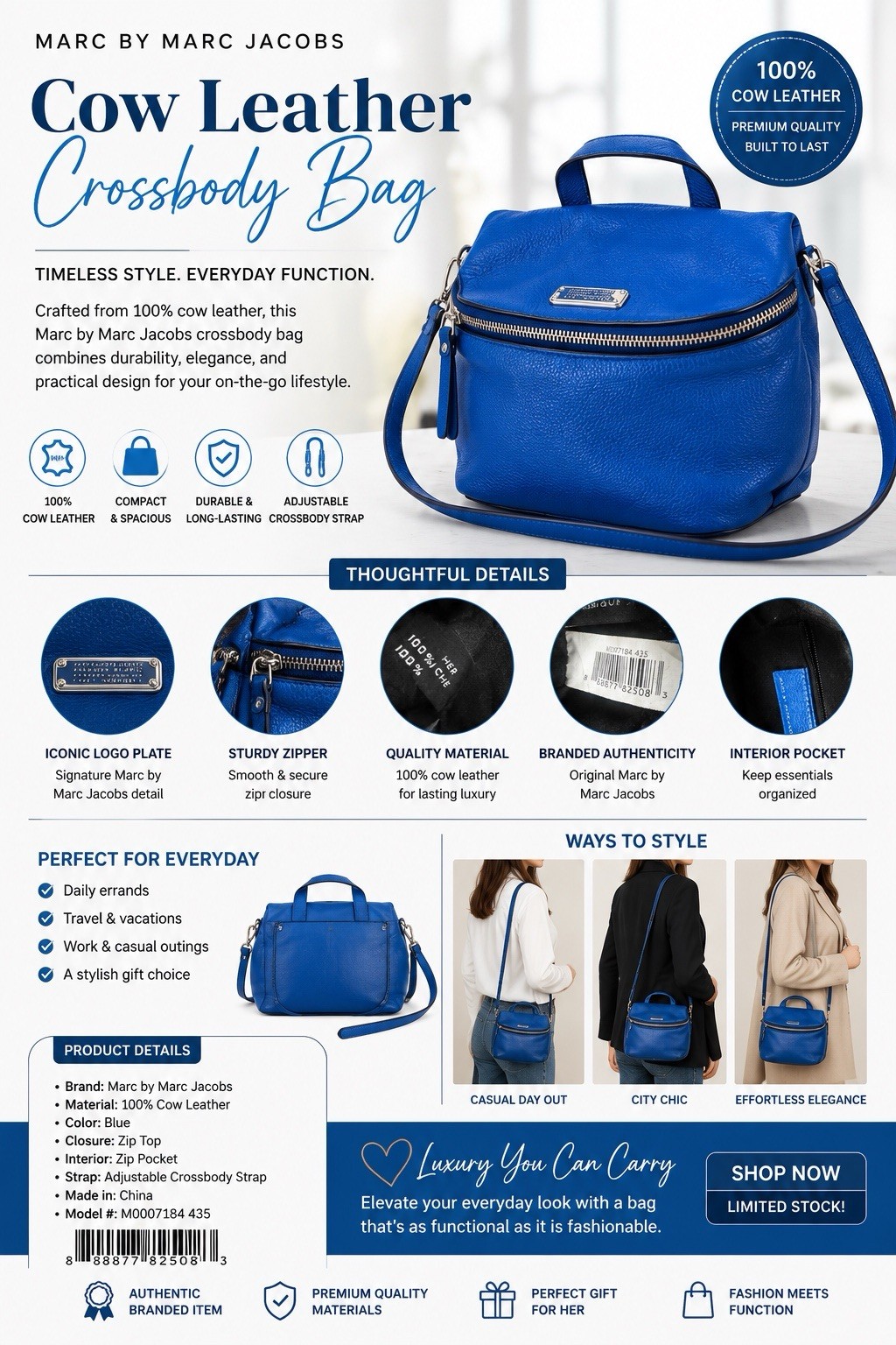 Marc by Marc Jacobs Blue Leather Crossbody Bag 💙