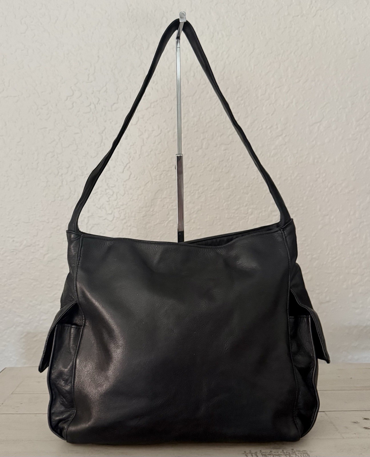 Perlina New York Black Leather Hobo Shoulder Bag Vintage Soft Leather