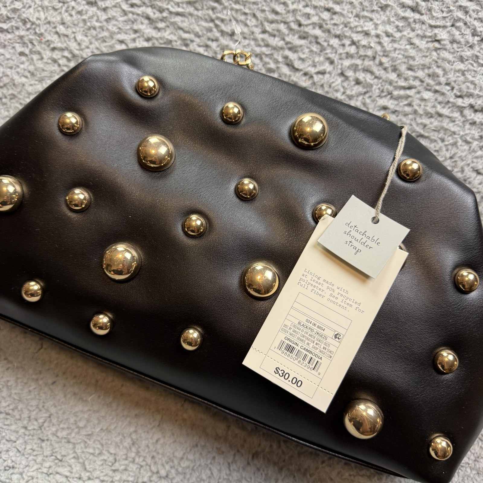A New Day Womens Medium Black Studded Faux Leather Chain Strap Clutch Shoulder