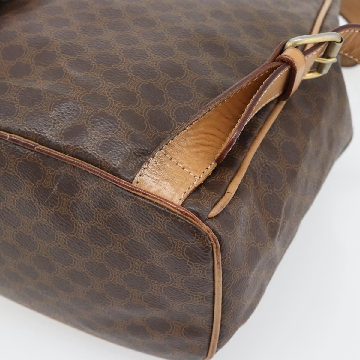 CELINE Macadam Canvas Backpack PVC Leather Brown Gold Auth bs35270