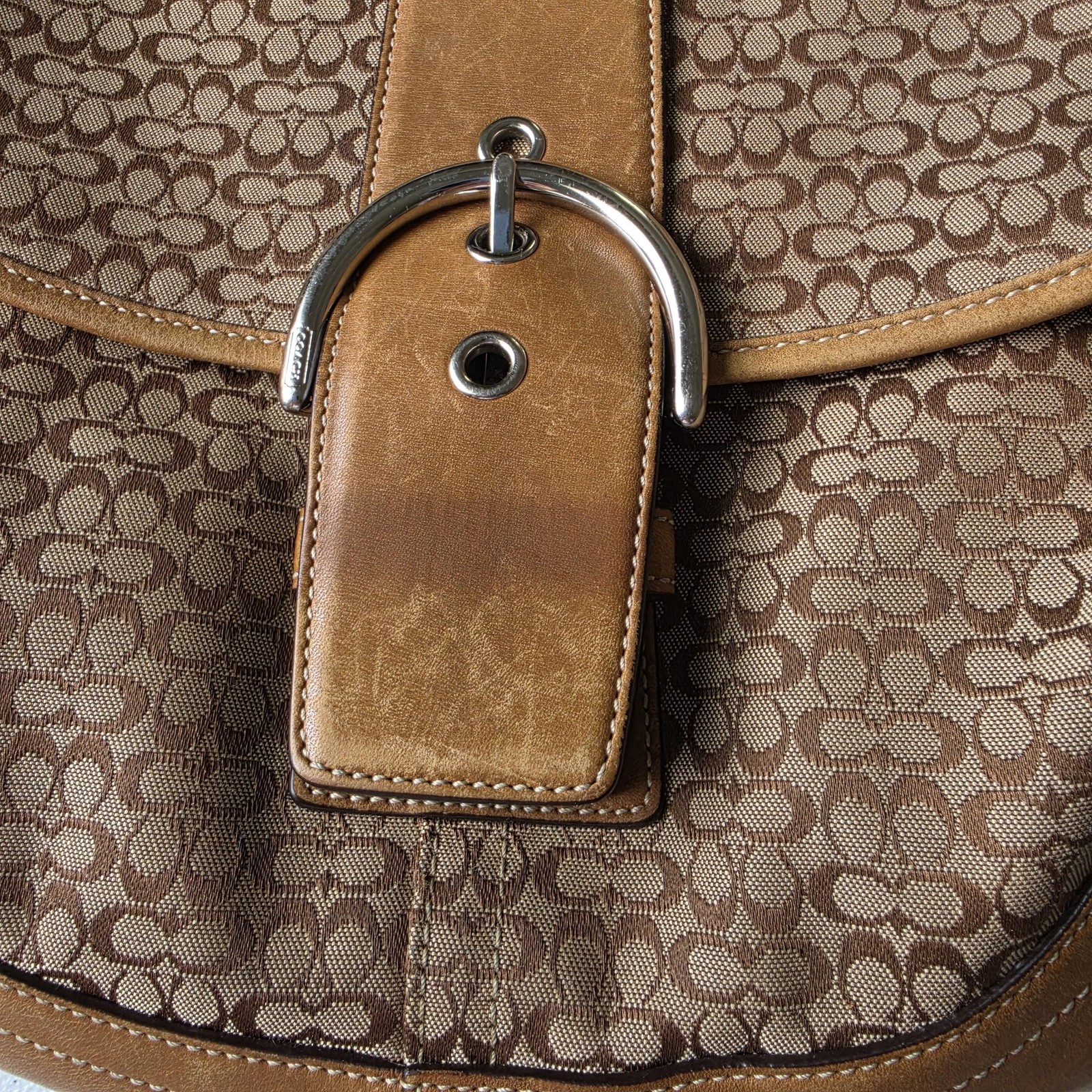 Vintage Coach Signature Soho Bag 6808 Medium Brown Canvas CC Leather Shoulder