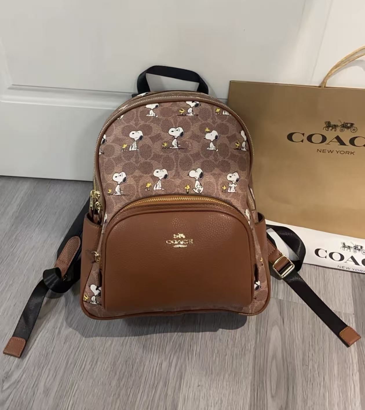 Coach x PEANUTS Coat Backpack Signature Canvas Snoopy Print CBM25 Brown NEW !