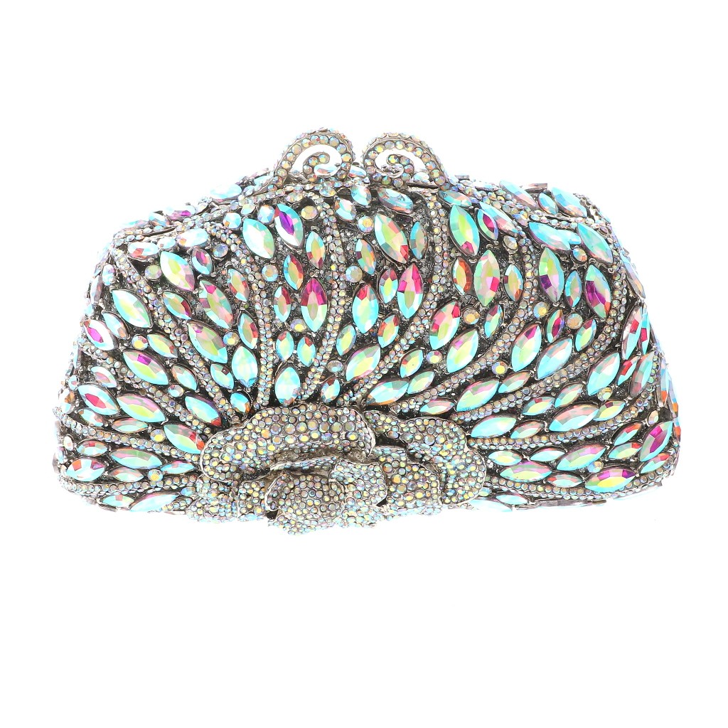 Silver Tone Alloy Metal Rhinestone Crystal Clutch Evening Bag HB6108-SAB