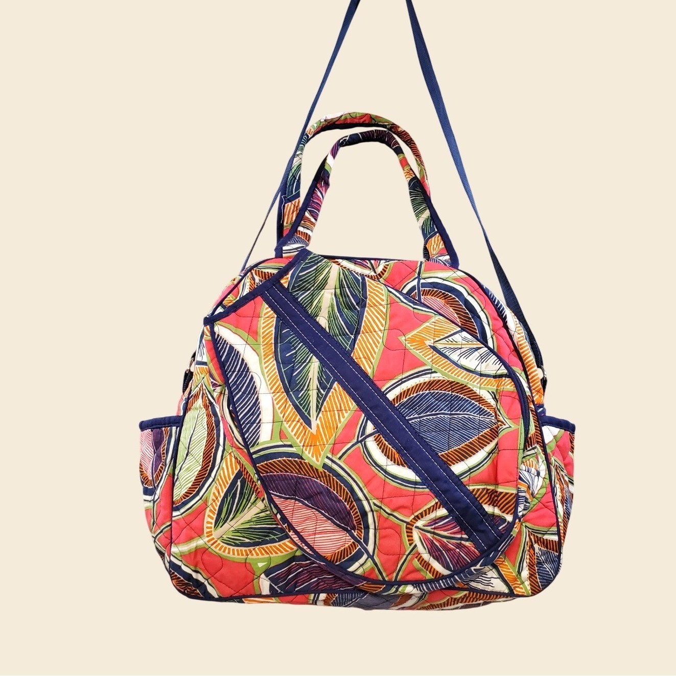 Buckhead Betties Quilted Tropical Leaf Print Weekender Tennis Travel Bag Pink